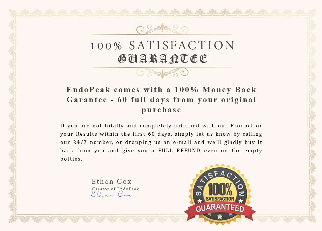 EndoPeak 60-Day Money-Back Guarantee certificate