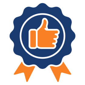 Quality guarantee badge with thumbs up symbol